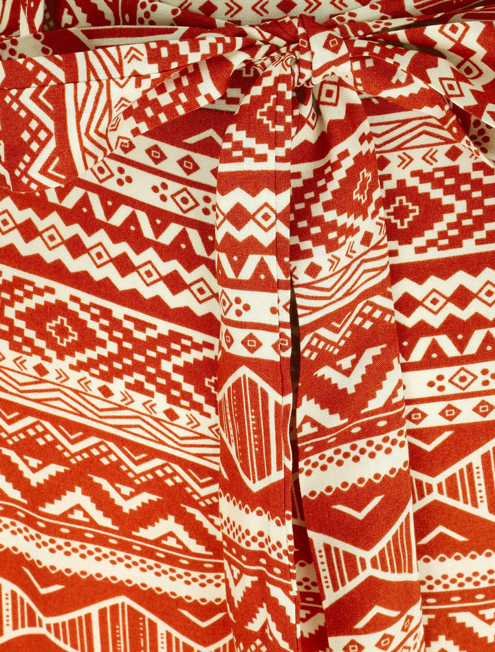 Pantalon fluide élastiqué imprimé aztèque - Terre de sienne