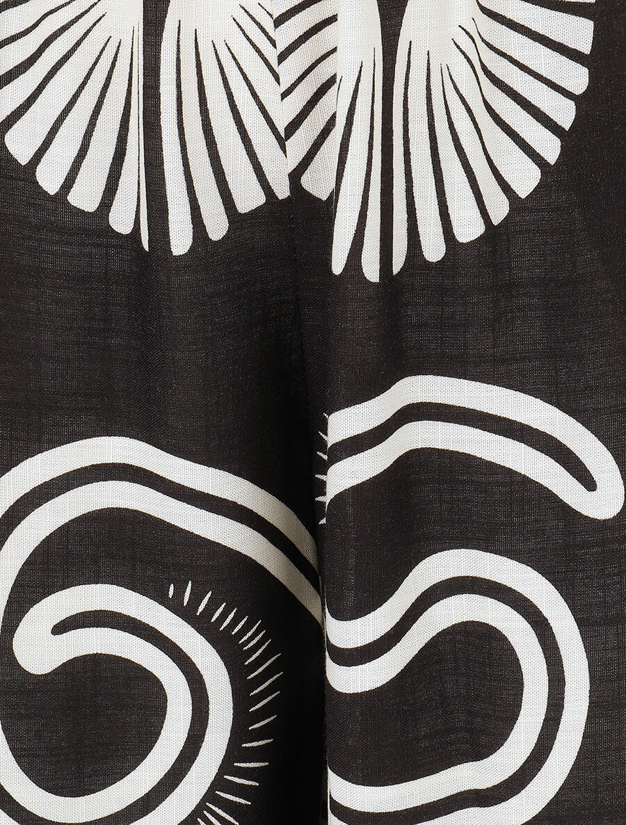Pantalon fluide à taille élastiquée imprimé fantaisie - Noir