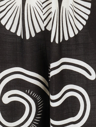 Pantalon fluide à taille élastiquée imprimé fantaisie - Noir