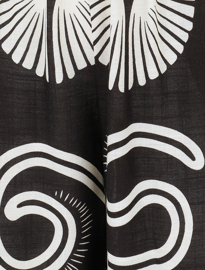 Pantalon fluide à taille élastiquée imprimé fantaisie - Noir