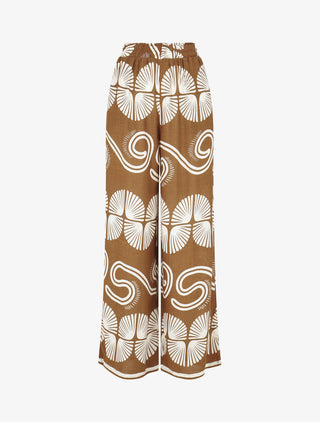 Pantalon fluide à taille élastiquée imprimé fantaisie - Marron