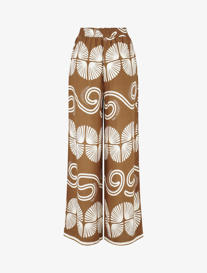 Pantalon fluide à taille élastiquée imprimé fantaisie - Marron