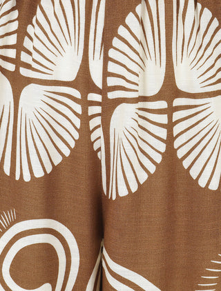 Pantalon fluide à taille élastiquée imprimé fantaisie - Marron