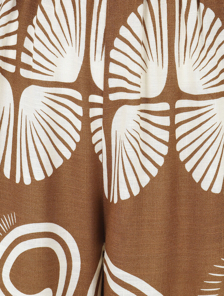Pantalon fluide à taille élastiquée imprimé fantaisie - Marron