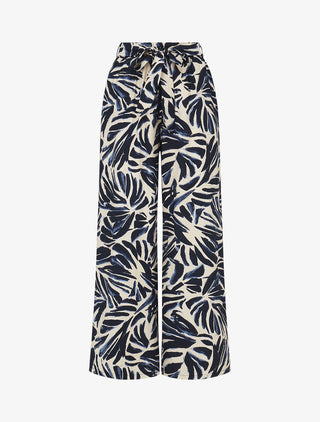 Pantalon imprimé abstrait à taille haute élastiquée - Marine