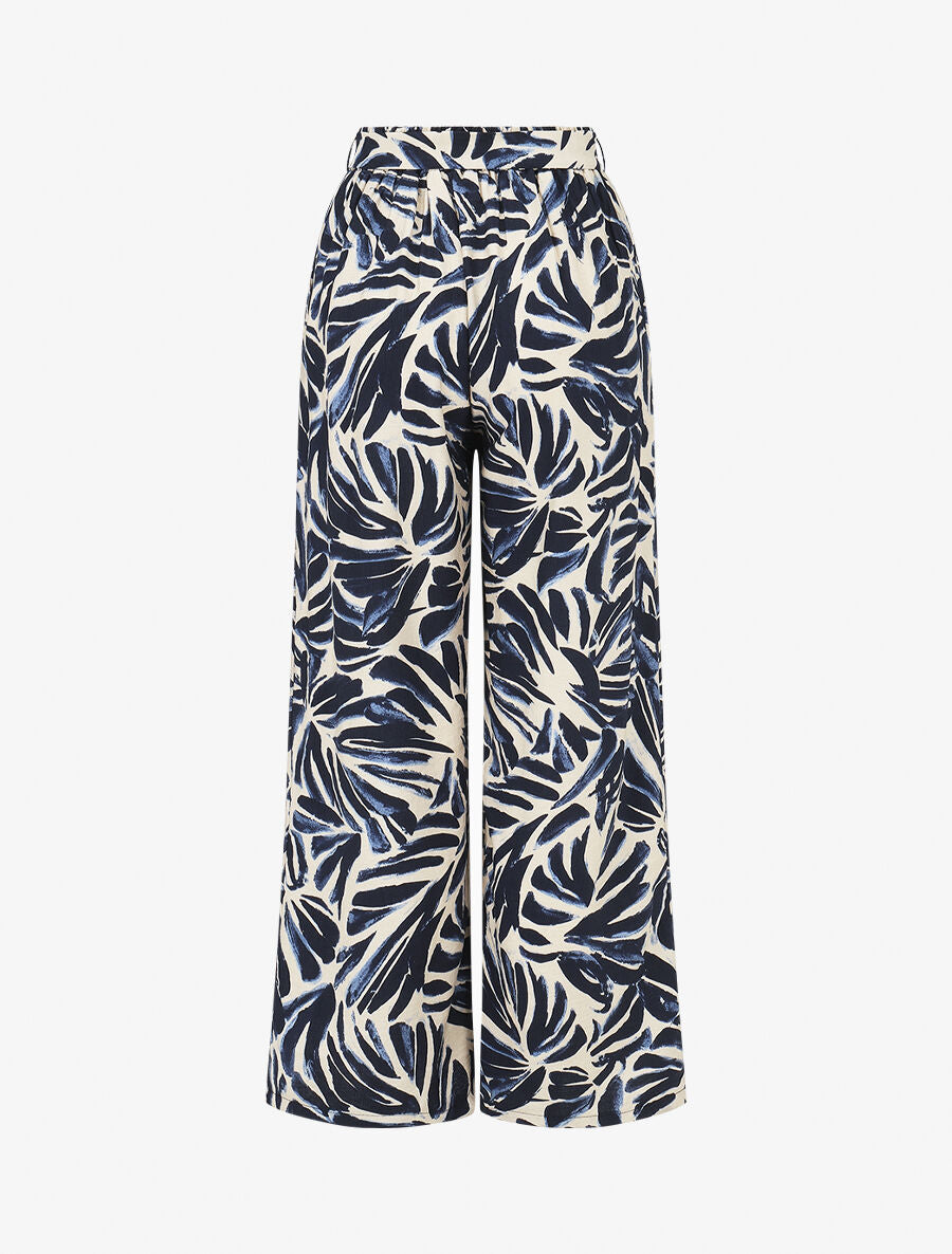 Pantalon imprimé abstrait à taille haute élastiquée - Marine