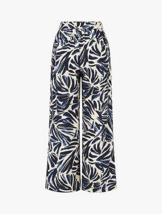 Pantalon imprimé abstrait à taille haute élastiquée - Marine