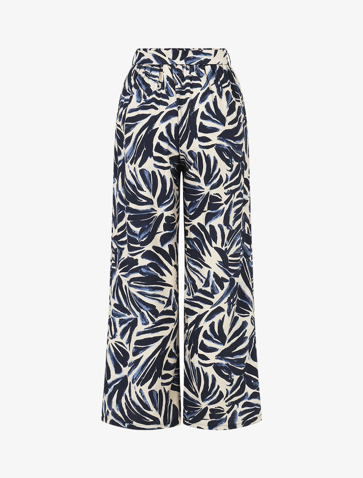 Pantalon imprimé abstrait à taille haute élastiquée - Marine