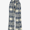 Pantalon imprimé ikat à taille haute élastiquée - Marine