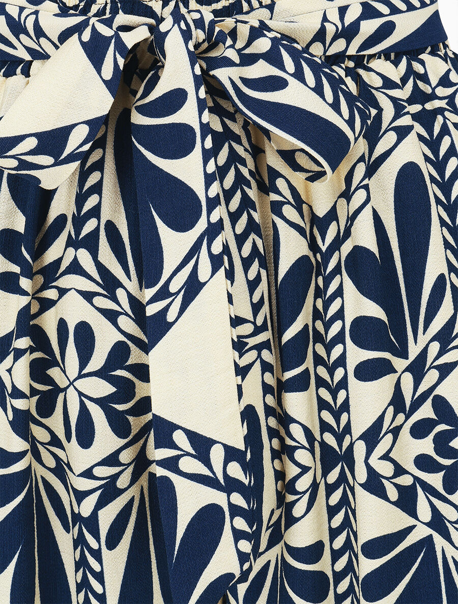 Pantalon imprimé ikat à taille haute élastiquée - Marine