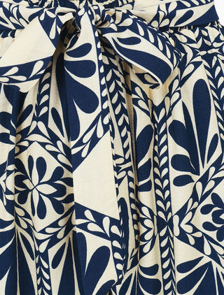 Pantalon imprimé ikat à taille haute élastiquée - Marine