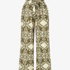 Pantalon imprimé ikat à taille haute élastiquée - Kaki