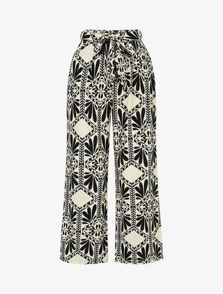 Pantalon imprimé ikat à taille haute élastiquée - Noir