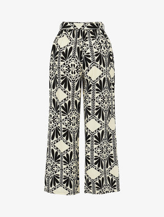 Pantalon imprimé ikat à taille haute élastiquée - Noir