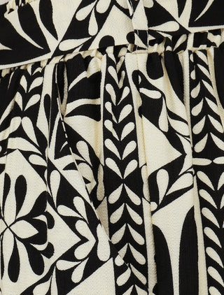 Pantalon imprimé ikat à taille haute élastiquée - Noir