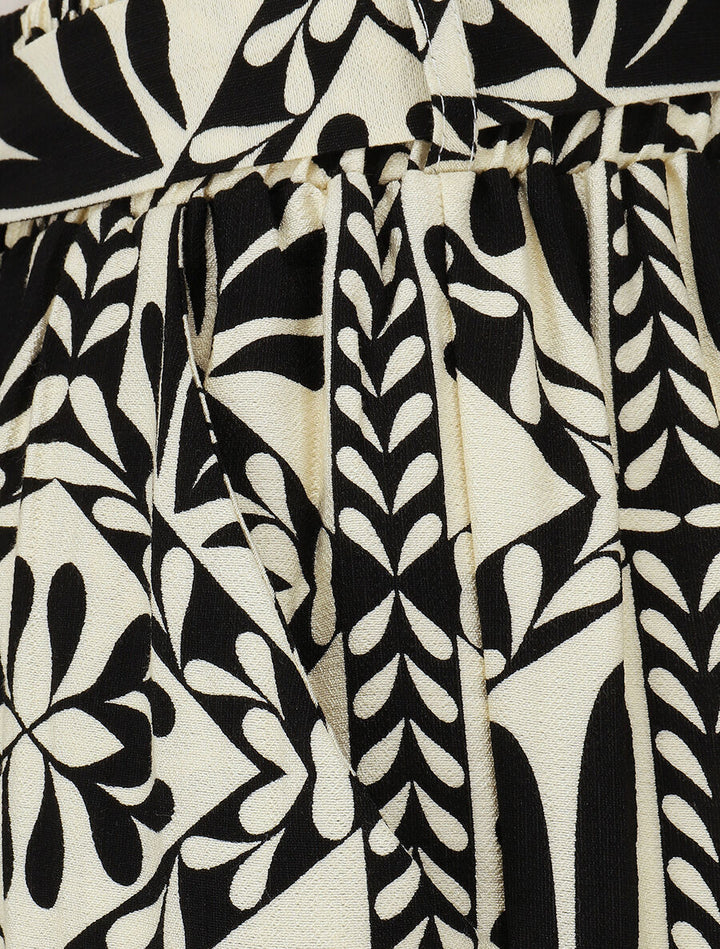 Pantalon imprimé ikat à taille haute élastiquée - Noir