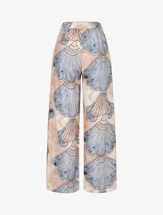 Pantalon imprimé éventails à taille haute élastiquée - Gris