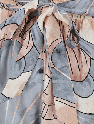 Pantalon imprimé éventails à taille haute élastiquée - Gris