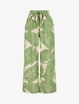Pantalon imprimé feuillage à taille haute élastiquée - Vert