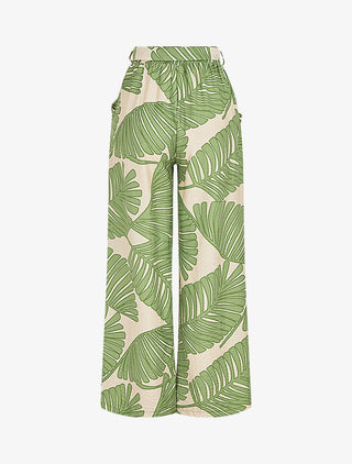Pantalon imprimé feuillage à taille haute élastiquée - Vert