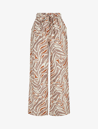Pantalon imprimé fantaisie à taille haute élastiquée - Marron