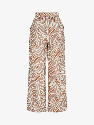 Pantalon imprimé fantaisie à taille haute élastiquée - Marron