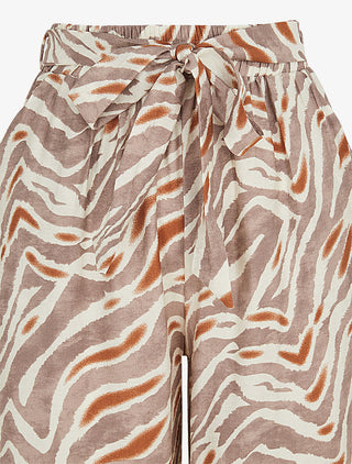 Pantalon imprimé fantaisie à taille haute élastiquée - Marron
