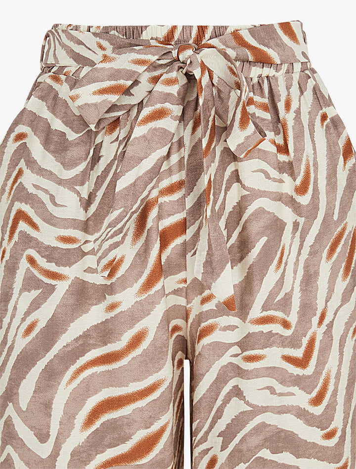 Pantalon imprimé fantaisie à taille haute élastiquée - Marron