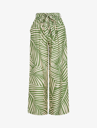 Pantalon imprimé tropical à taille haute élastiquée - Kaki