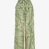 Pantalon imprimé tropical à taille haute élastiquée - Kaki