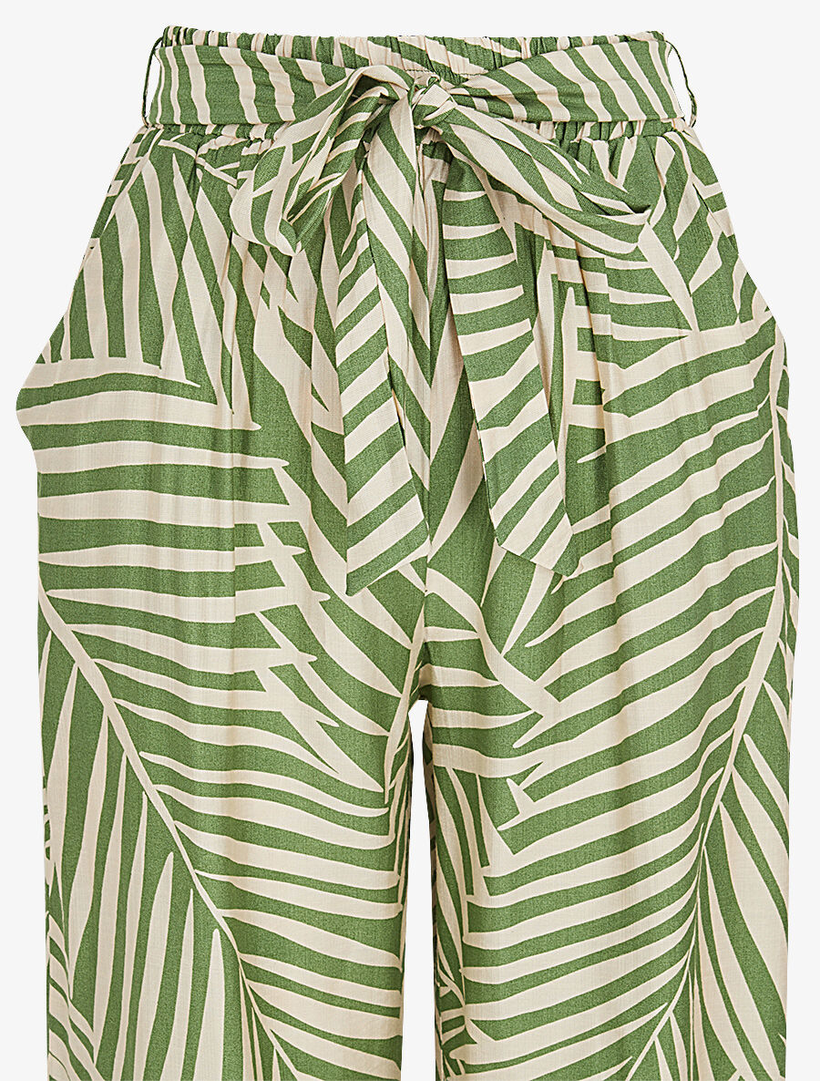 Pantalon imprimé tropical à taille haute élastiquée - Kaki