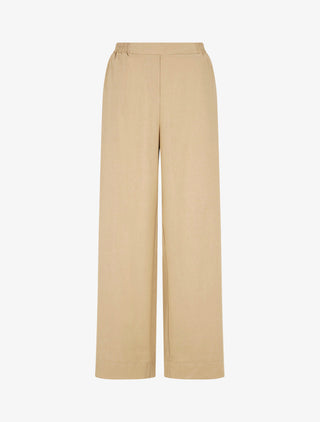 Pantalon uni droit effet lin - Beige