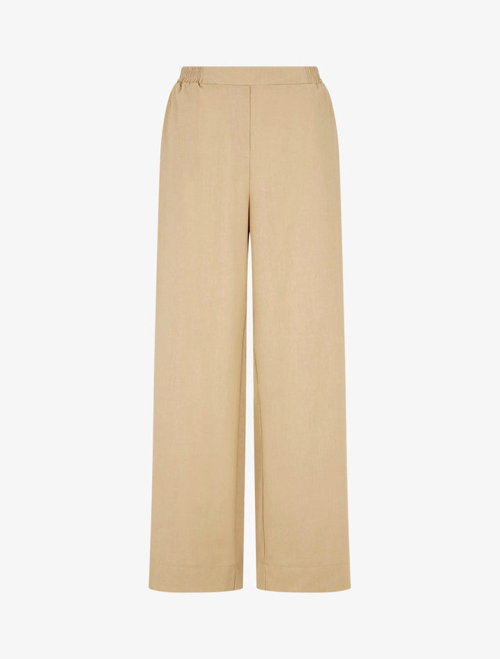 Pantalon uni droit effet lin - Beige