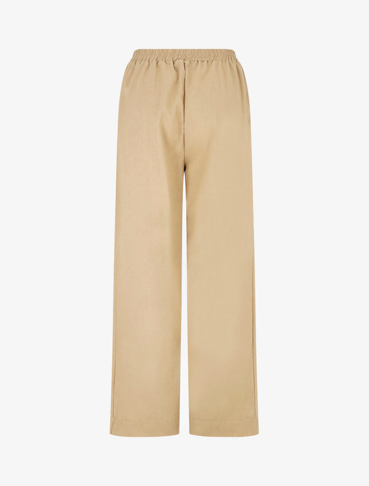 Pantalon uni droit effet lin - Beige