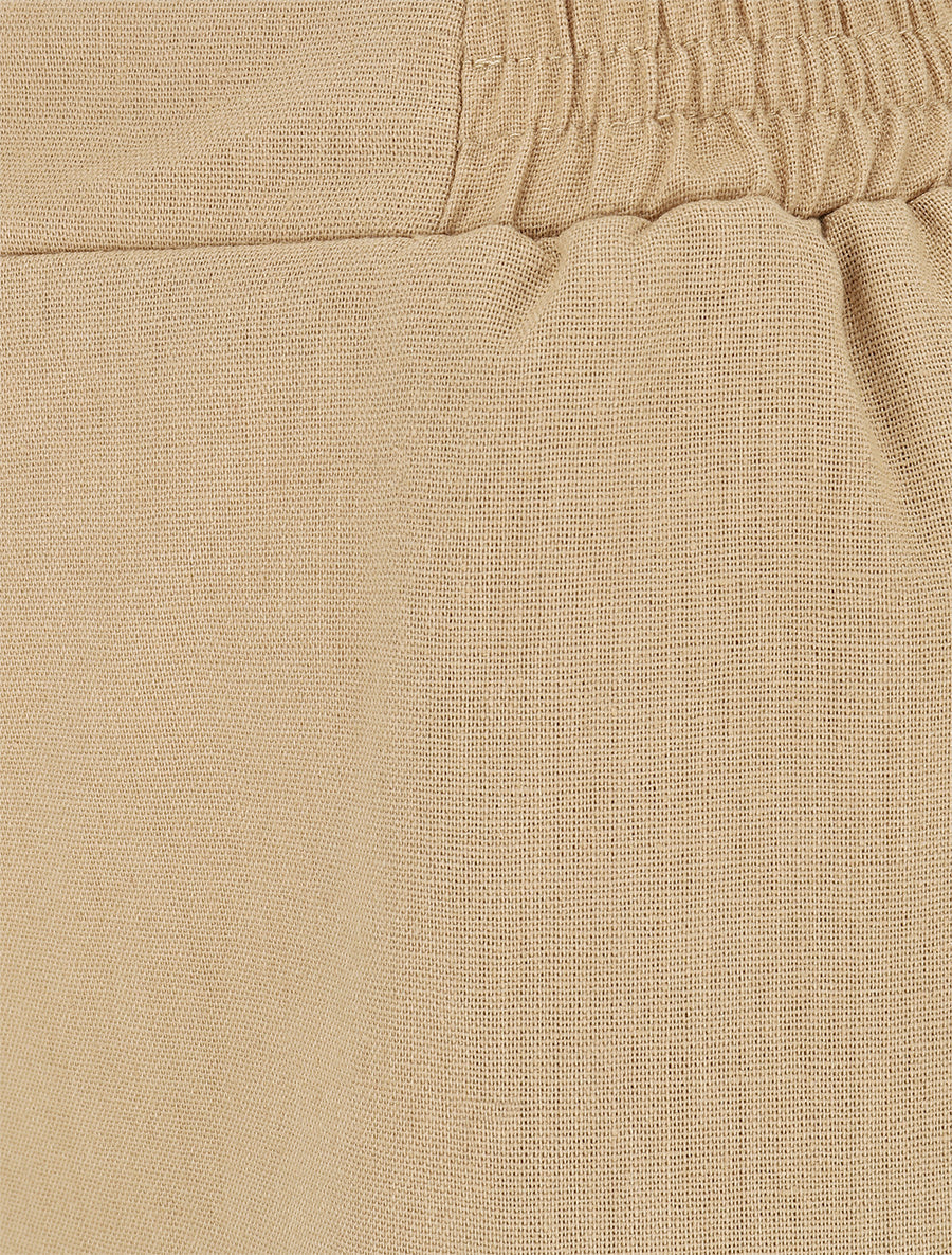 Pantalon uni droit effet lin - Beige
