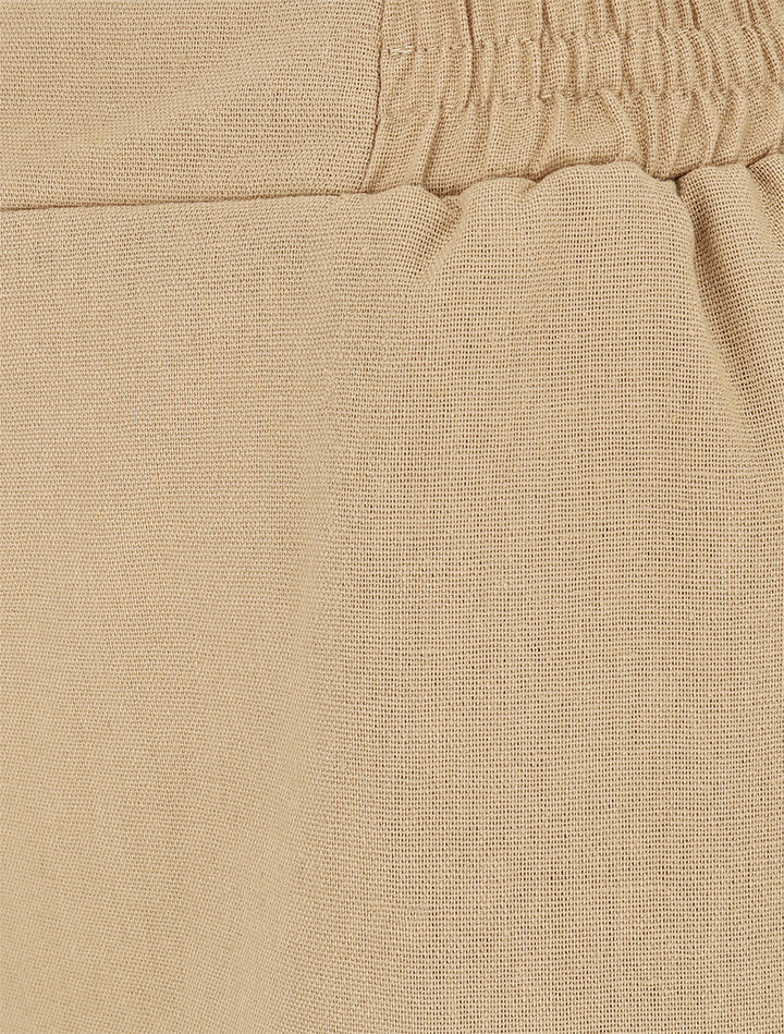 Pantalon uni droit effet lin - Beige