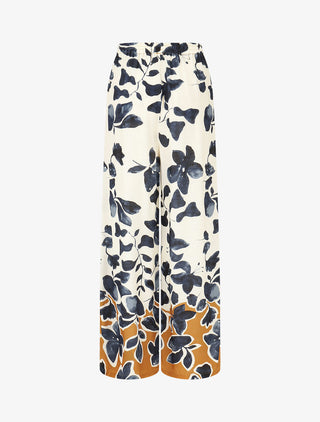Pantalon droit taille haute imprimé floral - Marine