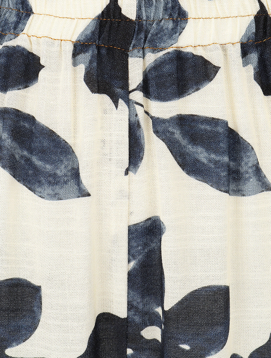 Pantalon droit taille haute imprimé floral - Marine
