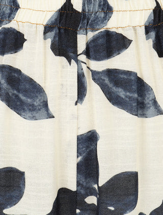 Pantalon droit taille haute imprimé floral - Marine