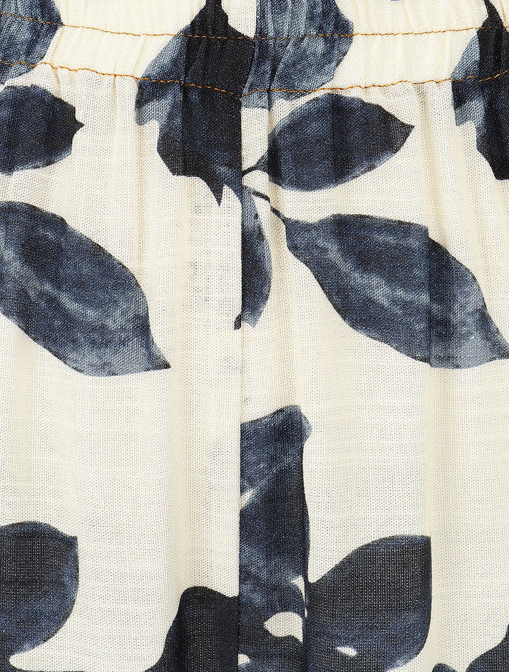 Pantalon droit taille haute imprimé floral - Marine