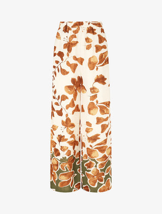 Pantalon droit taille haute imprimé floral - Marron