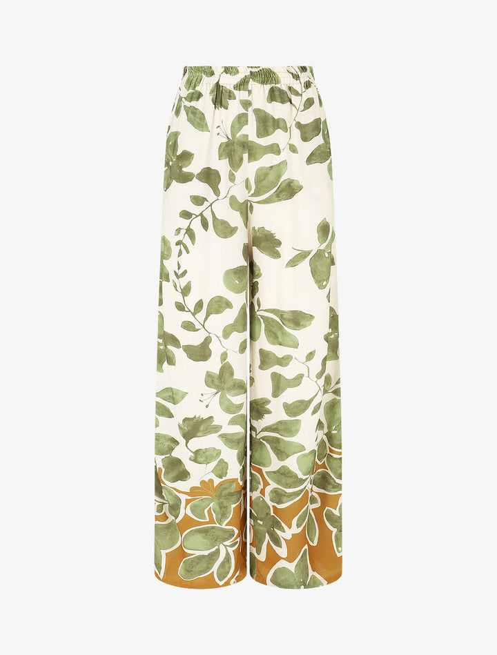Pantalon droit taille haute imprimé floral - Vert