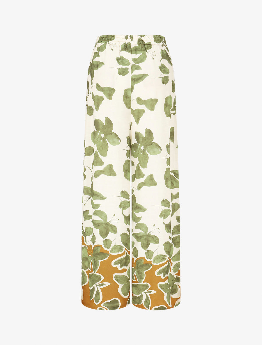 Pantalon droit taille haute imprimé floral - Vert