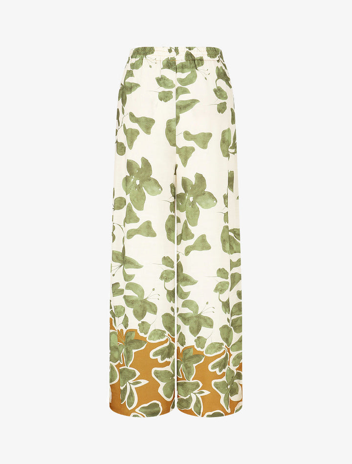 Pantalon droit taille haute imprimé floral - Vert