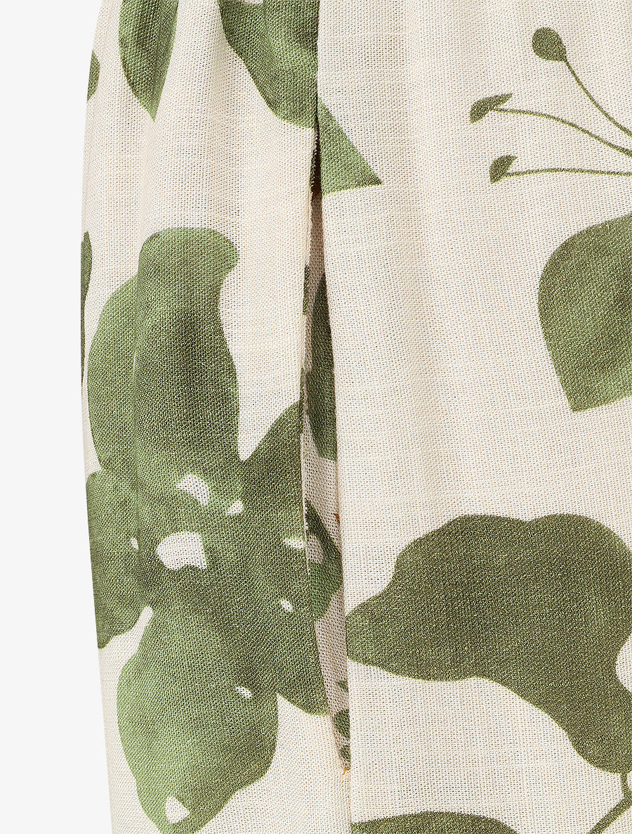 Pantalon droit taille haute imprimé floral - Vert