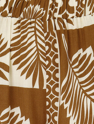 Pantalon droit taille haute imprimé tropical - Marron