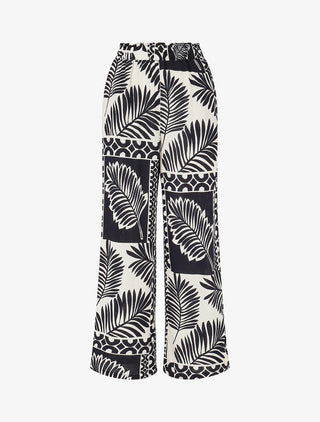 Pantalon droit taille haute imprimé tropical - Marine
