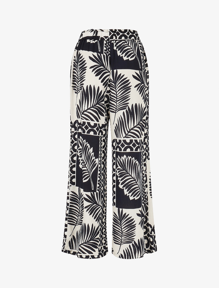Pantalon droit taille haute imprimé tropical - Marine