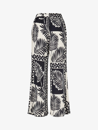 Pantalon droit taille haute imprimé tropical - Marine