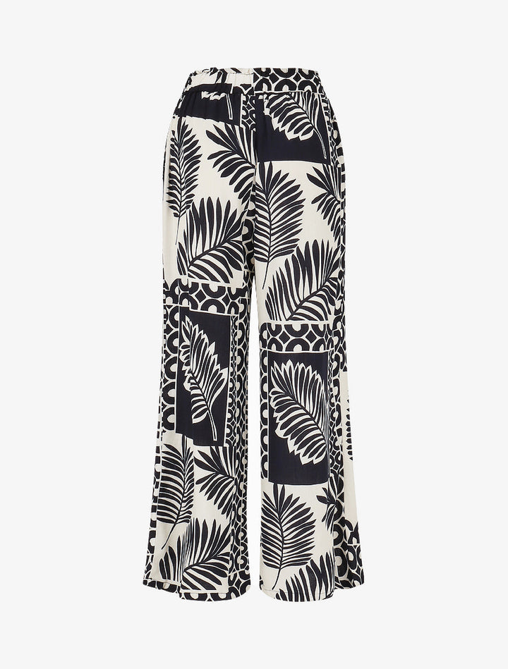 Pantalon droit taille haute imprimé tropical - Marine